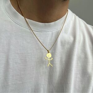 Zara Gold Stick Figure Pendant Necklace for Men